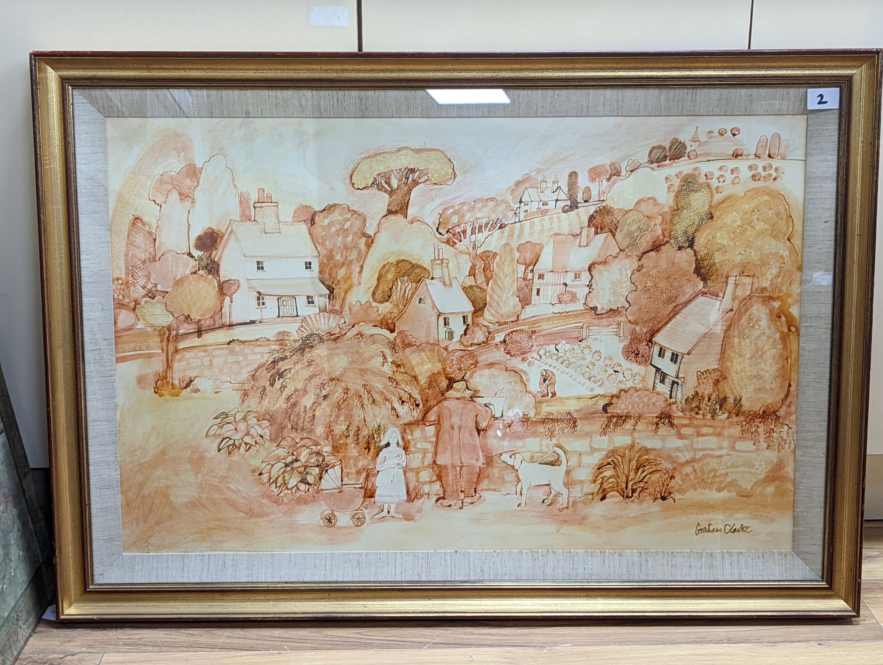 Graham Clarke (b.1941), ink and watercolour, 'Nocturne', signed, 56 x 88cm